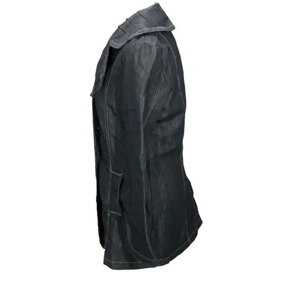 VTG Baccini Dark Blue Denim Jacket Wide Puckered Collar Button Front Size Small - Picture 3 of 5